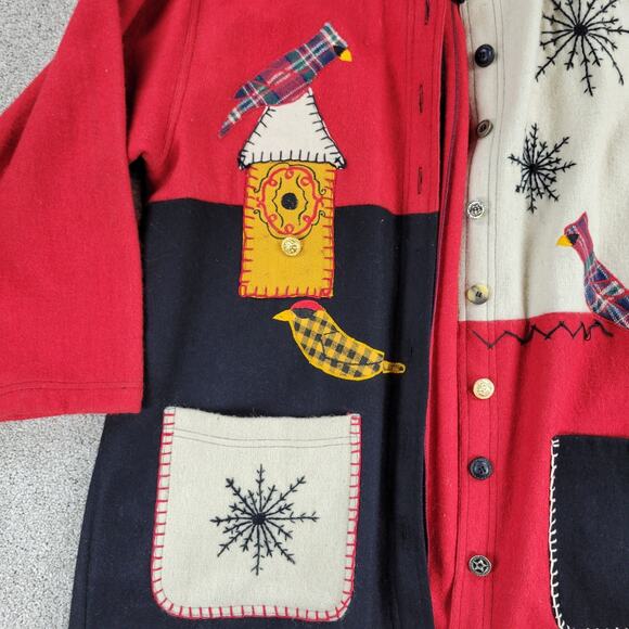 At Ease Women's Wool Cardinal Jacket 1X Red Black Collared Embroidered Patchwork - Picture 10 of 12